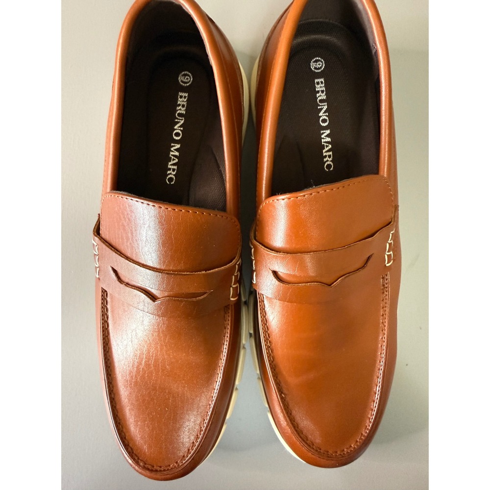 Bruno Marc Mens Penny Loafers Cognac Brown Casual Slip On Shoes SBLS2349M Size 9